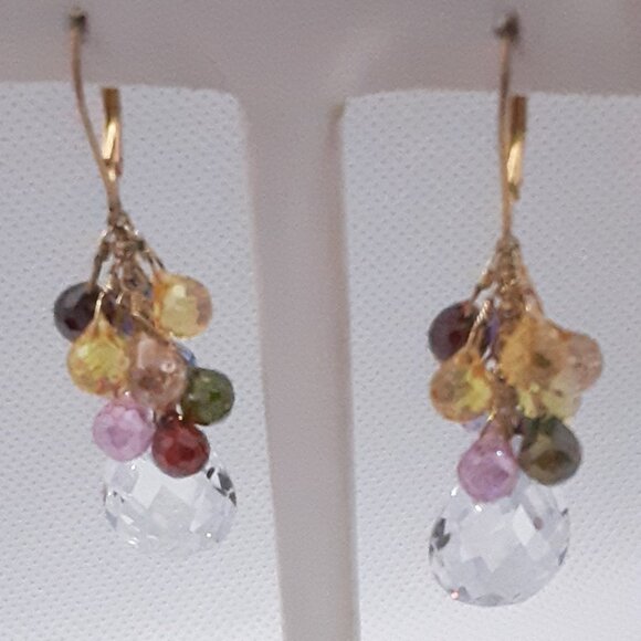 Stunning Faceted Multi-Color Crystal Drop Earrings Designed by Nina Nyugen - Picture 2 of 14